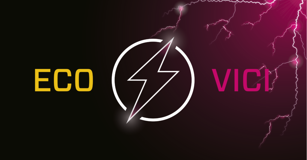 ECO and VICI with a lightning logo going through a circle